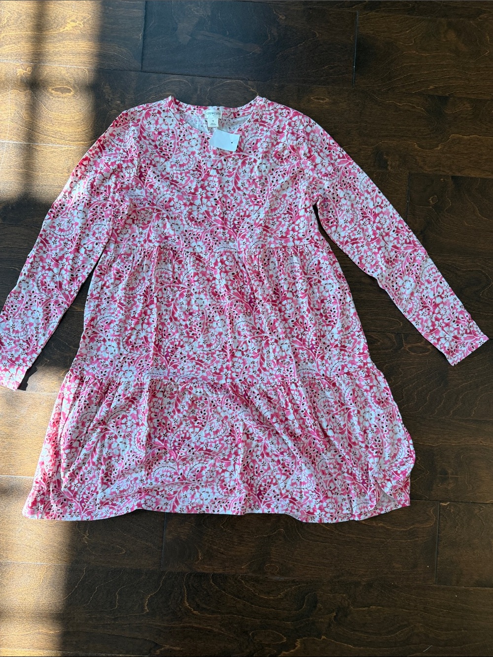 J. Crew Pink Floral Tiered Long-Sleeve Dress